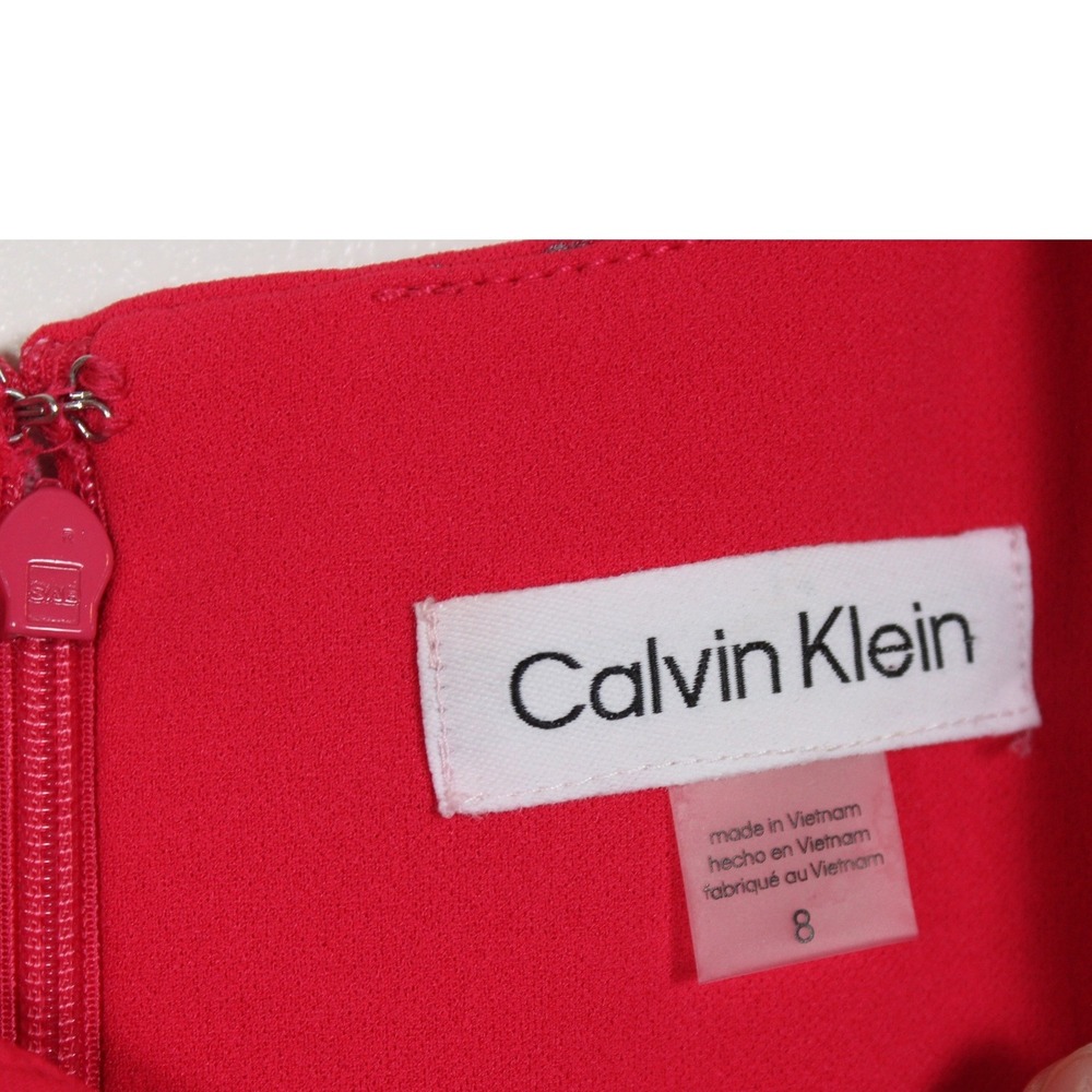 Calvin Klein Red Pleated High Neck Sleeveless Sheath Dress CD3C1M2U Size 8 - Picture 5 of 9